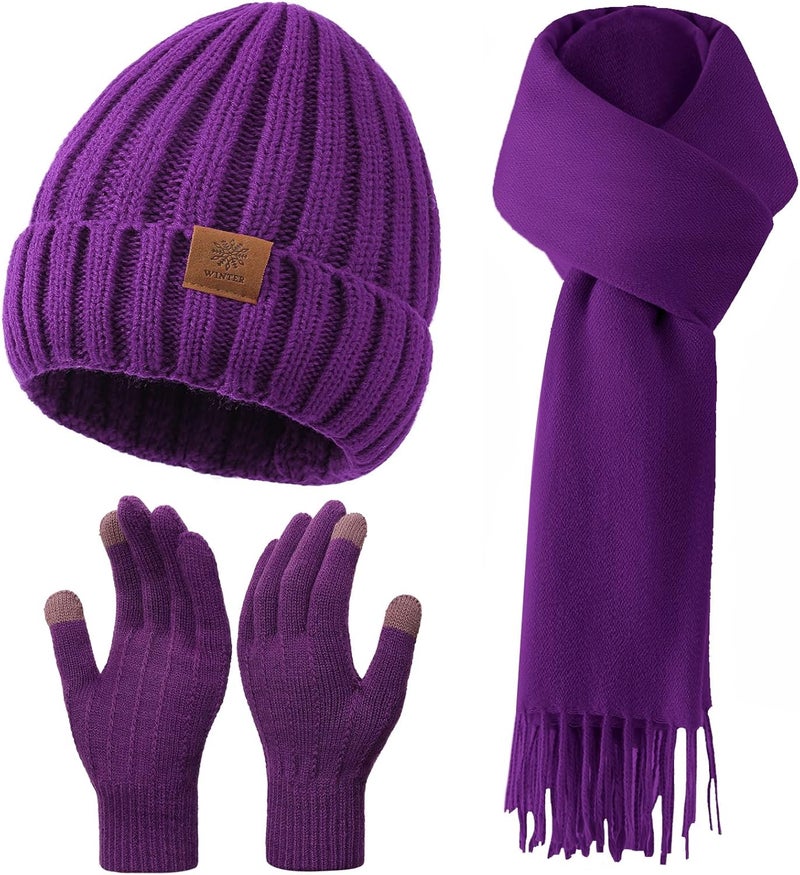 Premillow Women Winter Hat Beanie+Long Scarf+Touch Screen Gloves Set, Warm Clothes Set with Knit Fleece Lined for Women/Men Winter - Image 1